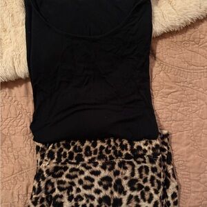 Soma Black and Leopard Print Pajama Set